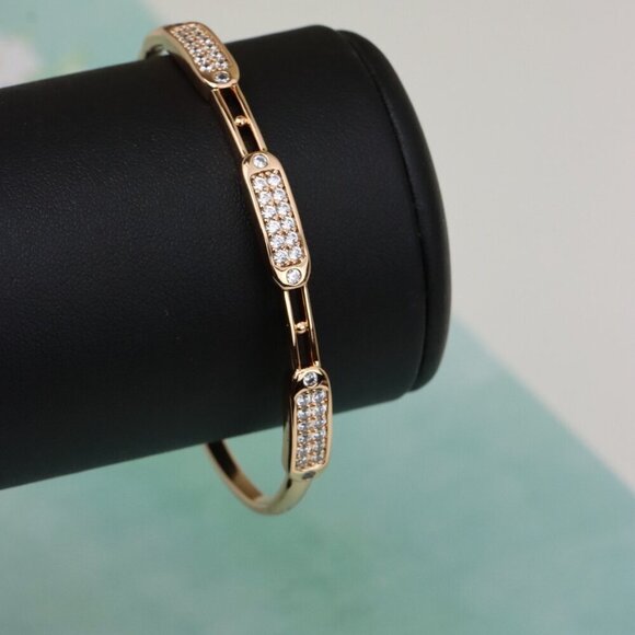 Triple Panel Rose Gold Bangle with Pave Stone Accents, XPBL0496 - Picture 6 of 12